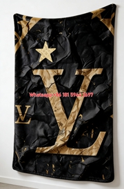 Luxury Black Gold LV Star Flannel Sofa Throw Blanket 452